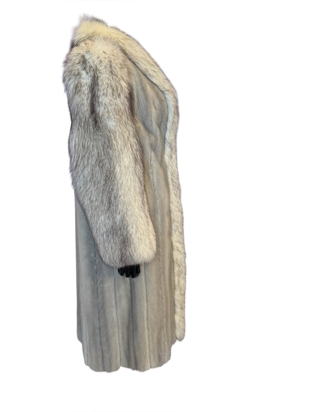 Luxury Women's Long silver sapphire blue fox Fur Coat - Light Gray - Picture 11 of 17